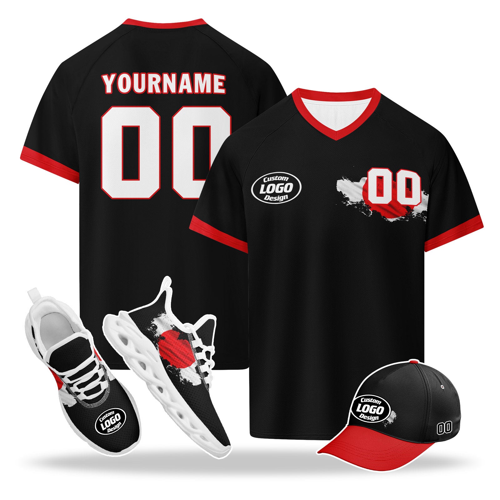 Custom Japan 2026 World Cup High Quality Soccer Stadium Version Jersey Sneakers Sports Shoes and Hat Combo Offer Personalized Team Name and Logo ZH-F025092-1