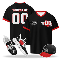 Custom Japan 2026 World Cup High Quality Soccer Stadium Version Jersey Sneakers Sports Shoes and Hat Combo Offer Personalized Team Name and Logo ZH-F025092-1