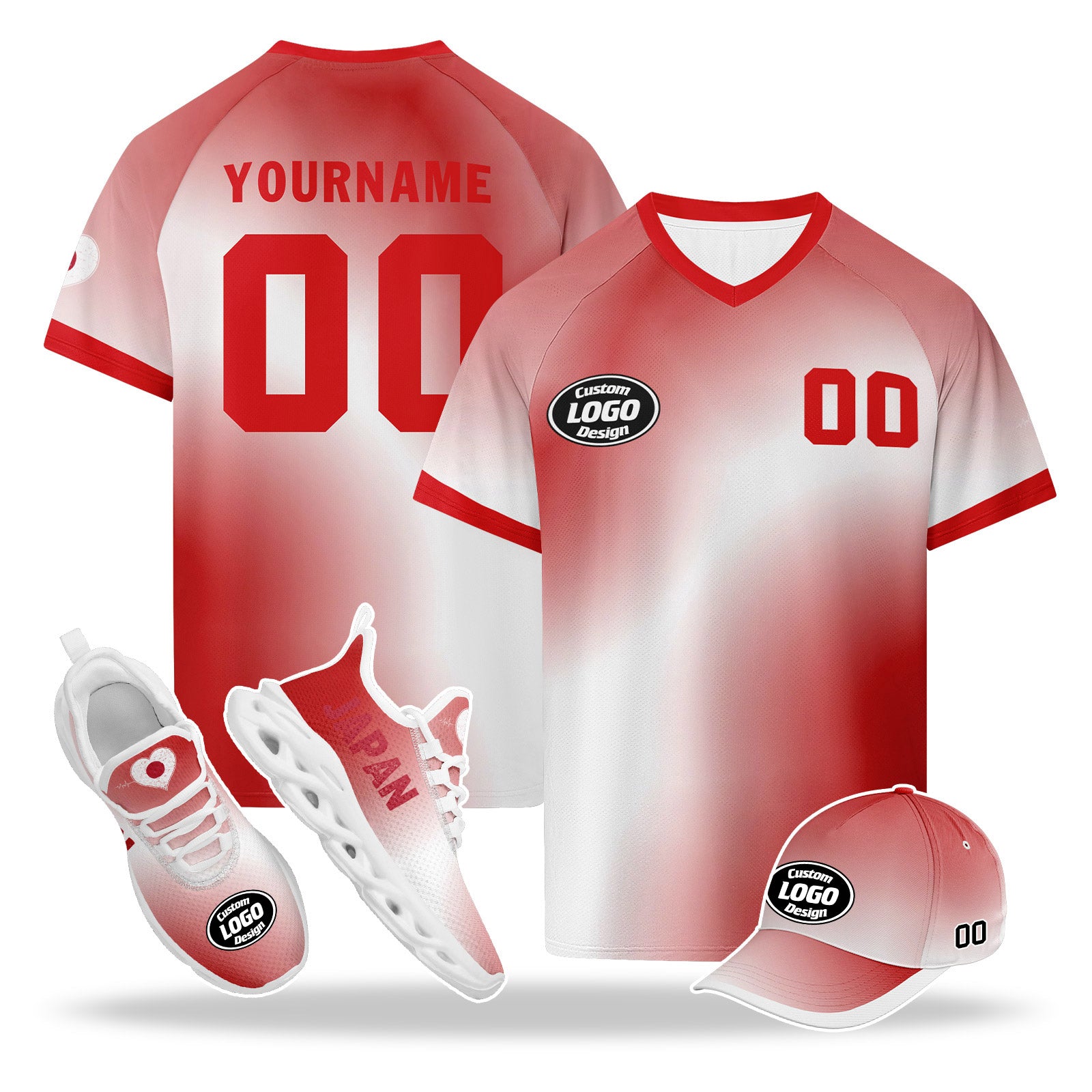 Custom Japan 2026 World Cup High Quality Soccer Stadium Version Jersey Sneakers Sports Shoes and Hat Combo Offer Personalized Team Name and Logo ZH-F025092-2