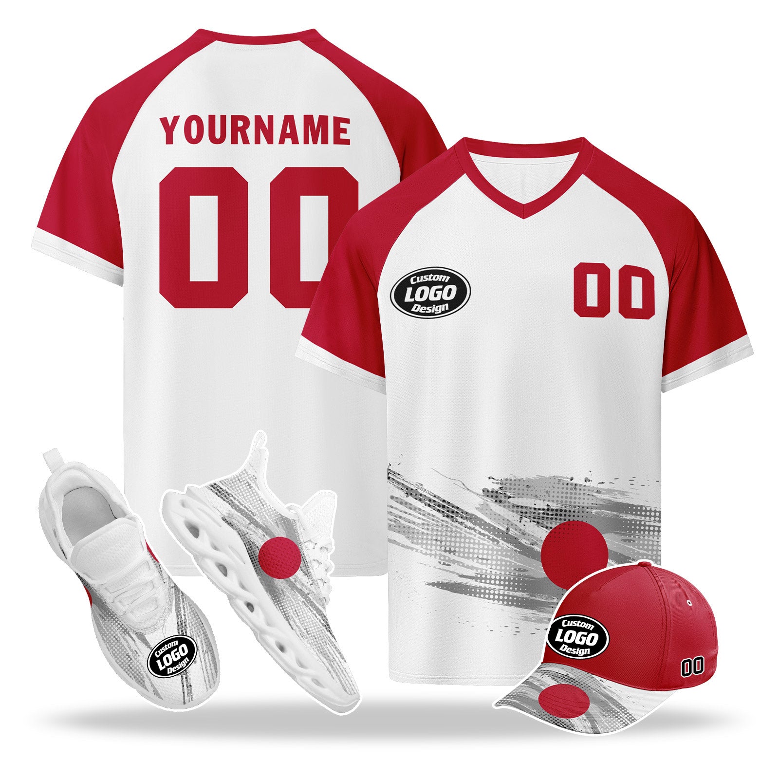 Custom Japan 2026 World Cup High Quality Soccer Stadium Version Jersey Sneakers Sports Shoes and Hat Combo Offer Personalized Team Name and Logo ZH-F025092-3