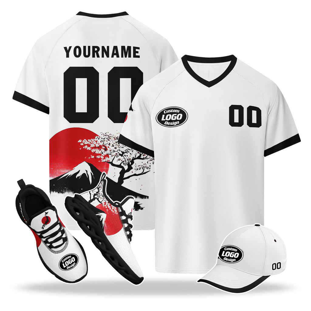 Custom Japan 2026 World Cup High Quality Soccer Stadium Version Jersey Sneakers Sports Shoes and Hat Combo Offer Personalized Team Name and Logo ZH-F025092-7
