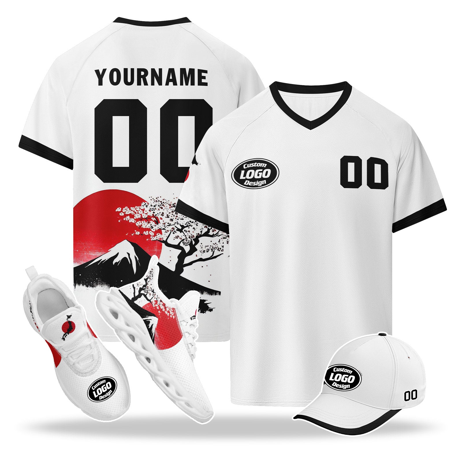 Custom Japan 2026 World Cup High Quality Soccer Stadium Version Jersey Sneakers Sports Shoes and Hat Combo Offer Personalized Team Name and Logo ZH-F025092-7