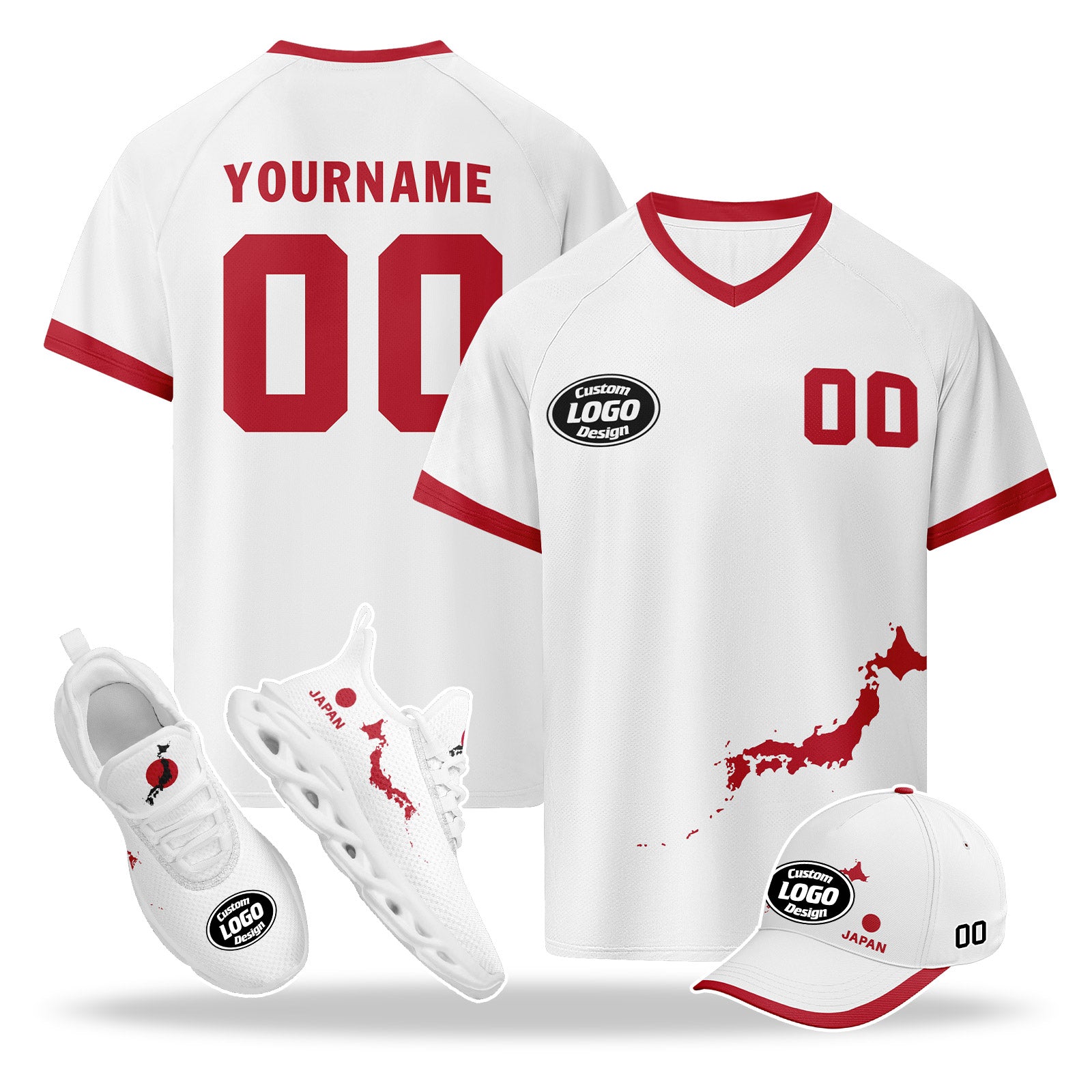 Custom Japan 2026 World Cup High Quality Soccer Stadium Version Jersey Sneakers Sports Shoes and Hat Combo Offer Personalized Team Name and Logo ZH-F025092-8