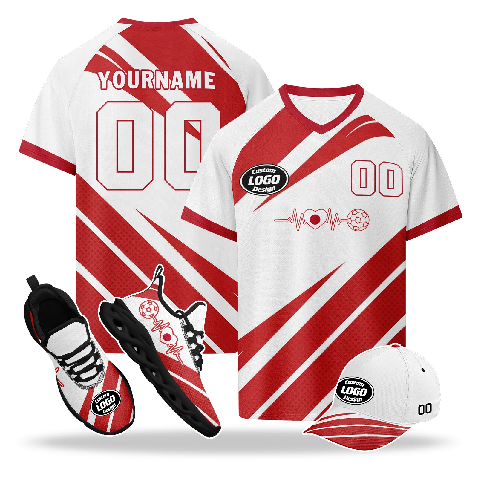 Custom Japan 2026 World Cup High Quality Soccer Stadium Version Jersey Sneakers Sports Shoes and Hat Combo Offer Personalized Team Name and Logo ZH-F025092-9