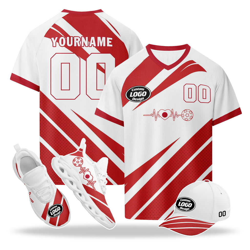 Custom Japan 2026 World Cup High Quality Soccer Stadium Version Jersey Sneakers Sports Shoes and Hat Combo Offer Personalized Team Name and Logo ZH-F025092-9