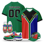 Custom South Africa 2026 World Cup High Quality Soccer Stadium Version Jersey Sneakers Sports Shoes and Hat Combo Offer Personalized Team Name and Logo ZH-F025128-1