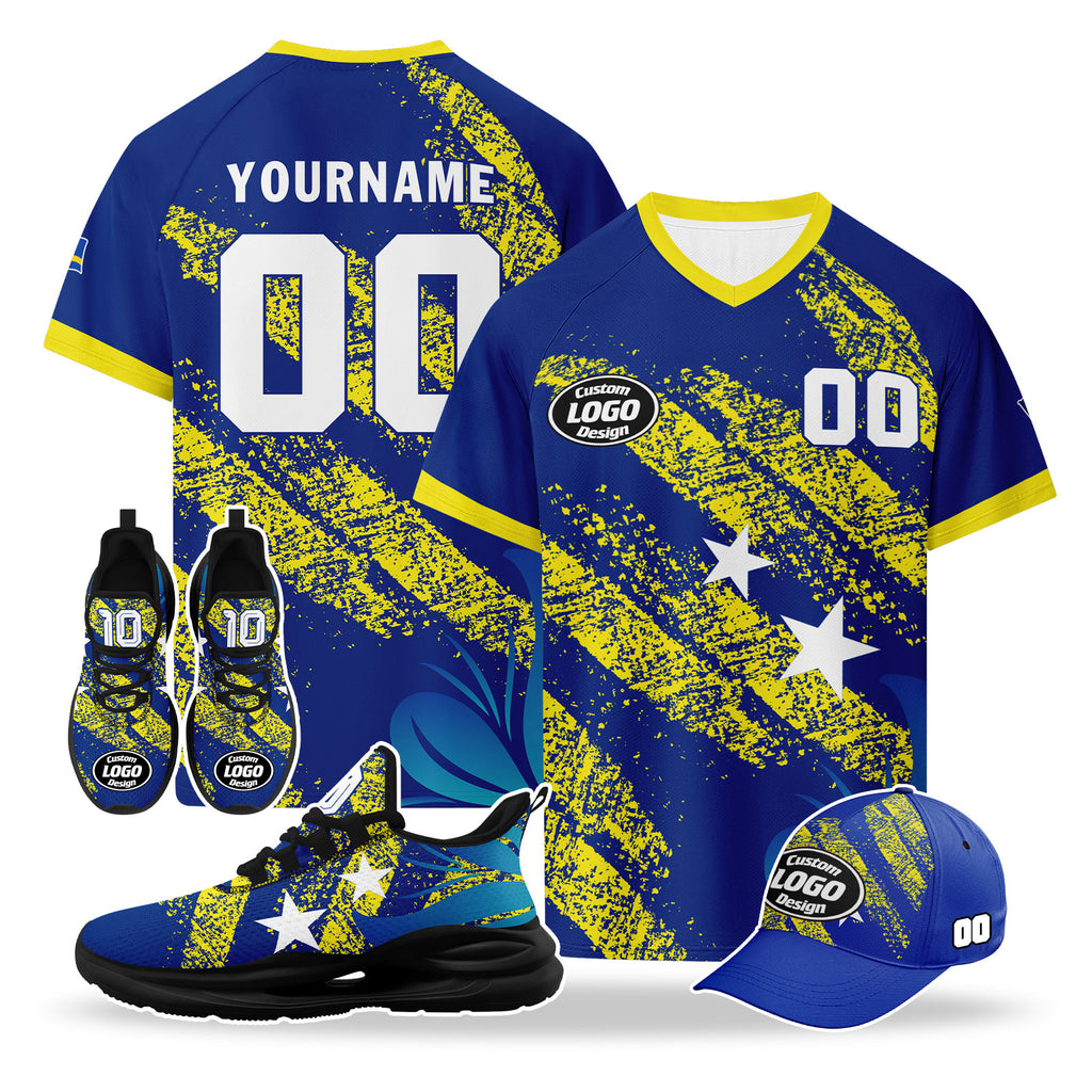 Custom Curaçao 2026 World Cup High Quality Soccer Stadium Version Jersey Sneakers Sports Shoes and Hat Combo Offer Personalized Team Name and Logo ZH-F025154-4