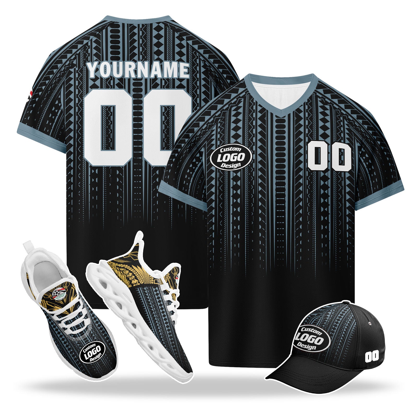 Custom Egypt 2026 World Cup High Quality Soccer Stadium Version Jersey Sneakers Sports Shoes and Hat Combo Offer Personalized Team Name and Logo ZH-F025147-3