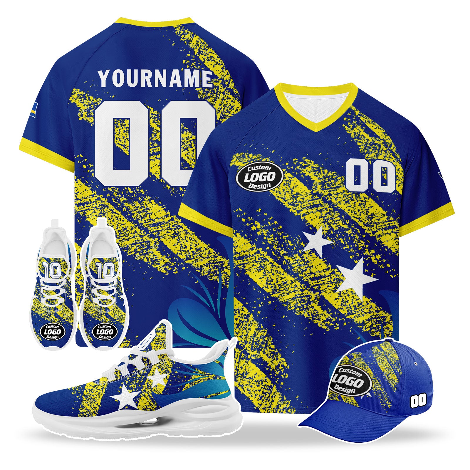 Custom Curaçao 2026 World Cup High Quality Soccer Stadium Version Jersey Sneakers Sports Shoes and Hat Combo Offer Personalized Team Name and Logo ZH-F025154-4