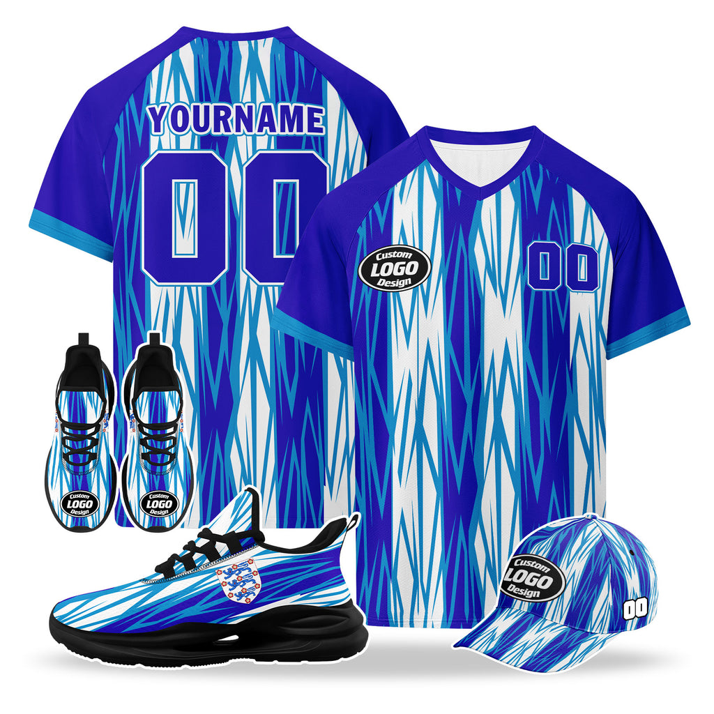 Custom England 2026 World Cup High Quality Soccer Stadium Version Jersey Sneakers Sports Shoes and Hat Combo Offer Personalized Team Name and Logo ZH-F025133-4