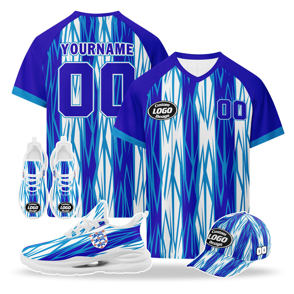 Custom England 2026 World Cup High Quality Soccer Stadium Version Jersey Sneakers Sports Shoes and Hat Combo Offer Personalized Team Name and Logo ZH-F025133-4