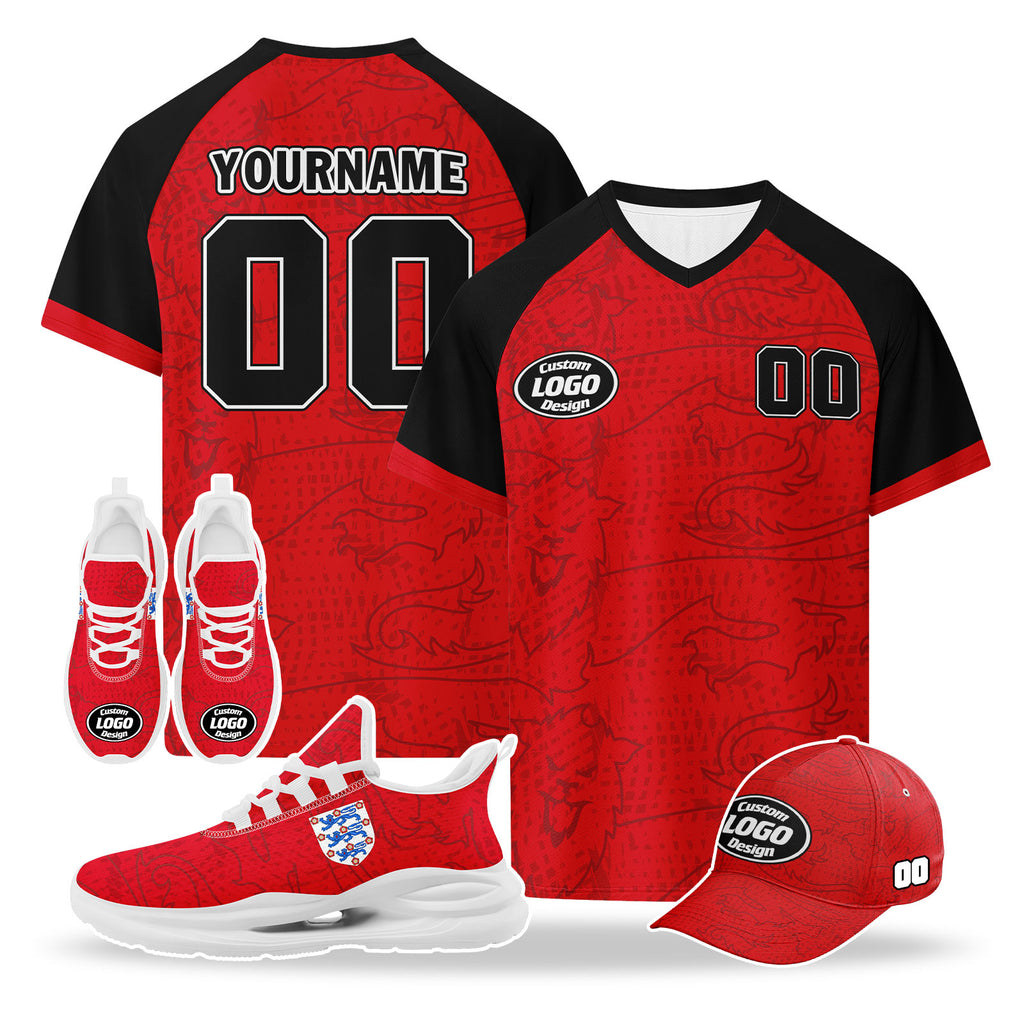 Custom England 2026 World Cup High Quality Soccer Stadium Version Jersey Sneakers Sports Shoes and Hat Combo Offer Personalized Team Name and Logo ZH-F025133-5