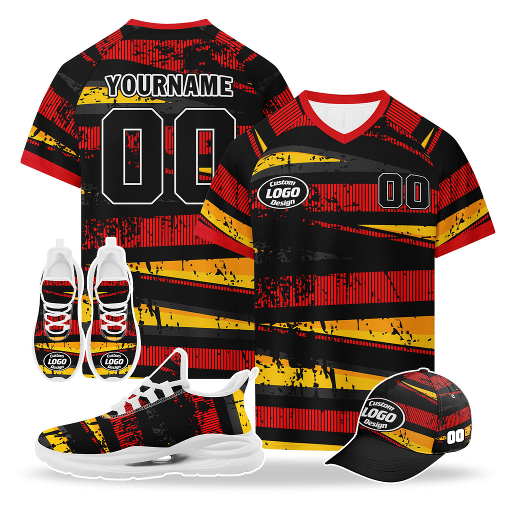 Custom Belgium 2026 World Cup High Quality Soccer Stadium Version Jersey Sneakers Sports Shoes and Hat Combo Offer Personalized Team Name and Logo ZH-F025134-1