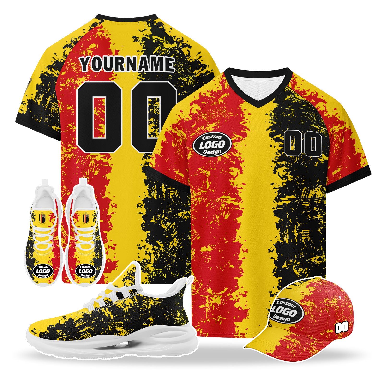 Custom Belgium 2026 World Cup High Quality Soccer Stadium Version Jersey Sneakers Sports Shoes and Hat Combo Offer Personalized Team Name and Logo ZH-F025134-3