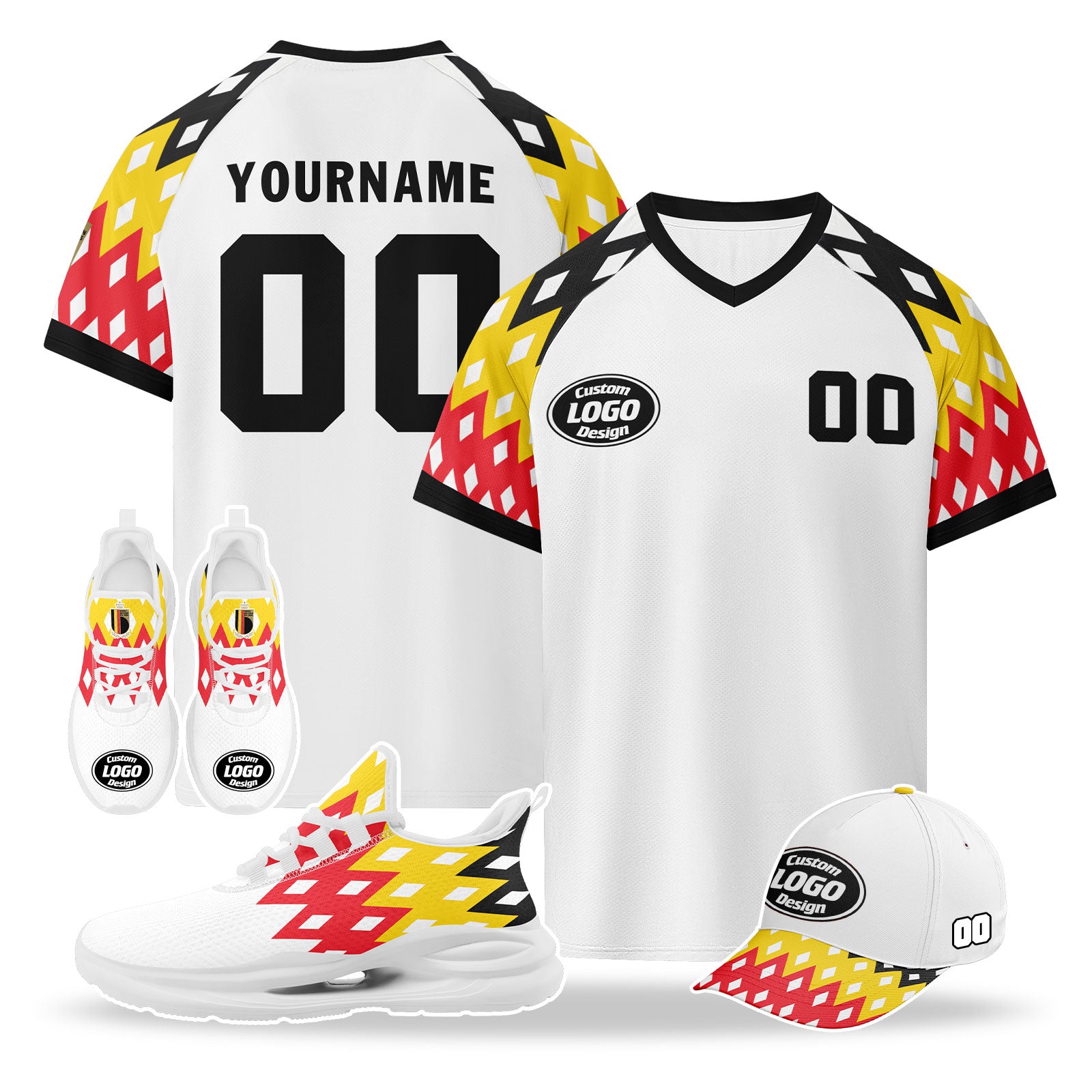 Custom Belgium 2026 World Cup High Quality Soccer Stadium Version Jersey Sneakers Sports Shoes and Hat Combo Offer Personalized Team Name and Logo ZH-F025134-4