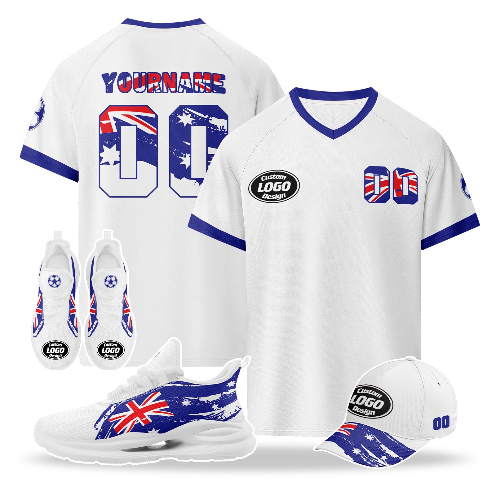 Custom Australia 2026 World Cup High Quality Soccer Stadium Version Jersey Sneakers Sports Shoes and Hat Combo Offer Personalized Team Name and Logo ZH-F025139-2