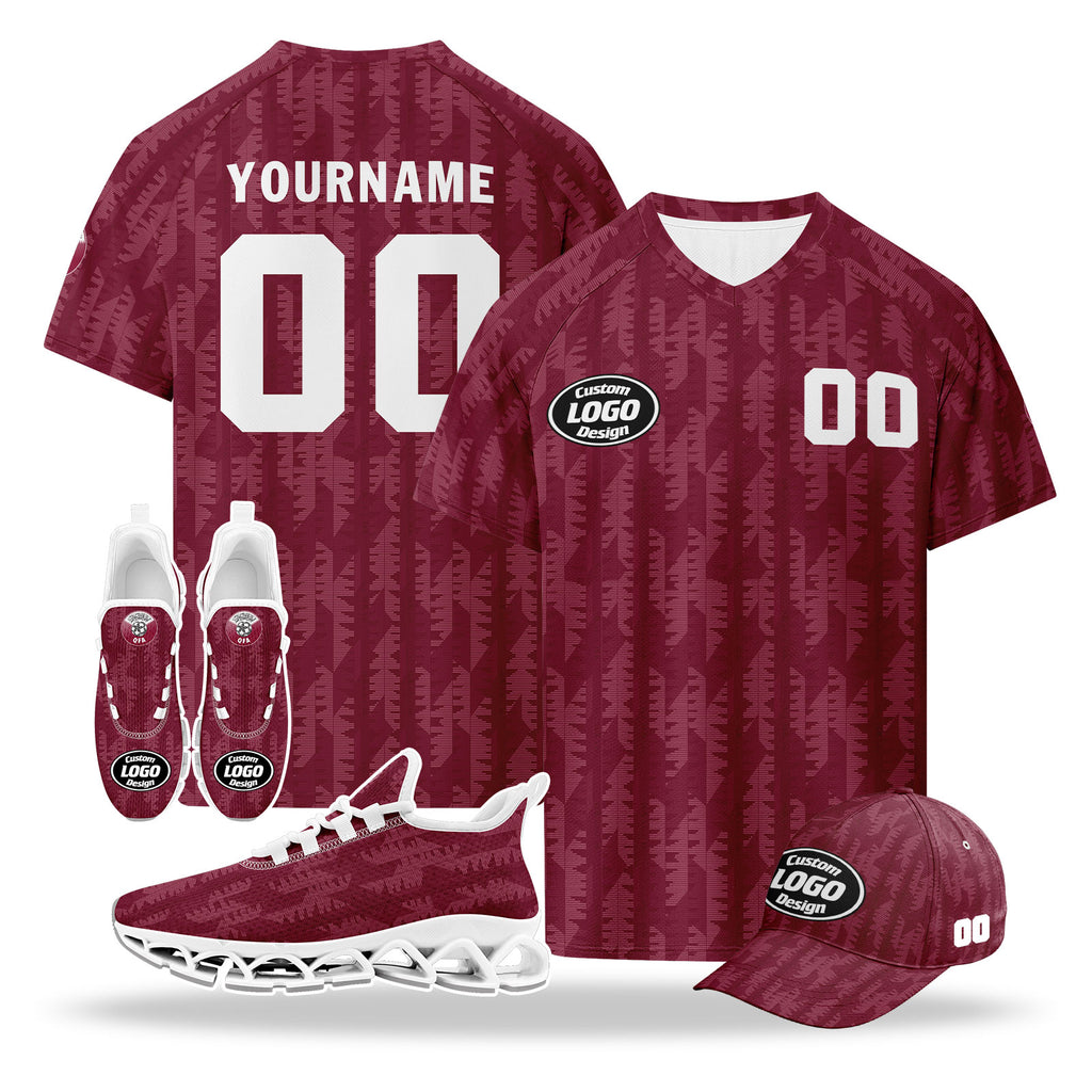 Custom Qatar 2026 World Cup High Quality Soccer Stadium Version Jersey Sneakers Sports Shoes and Hat Combo Offer Personalized Team Name and Logo ZH-F025144-4