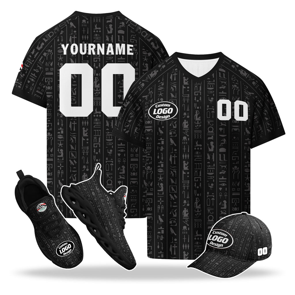 Custom Egypt 2026 World Cup High Quality Soccer Stadium Version Jersey Sneakers Sports Shoes and Hat Combo Offer Personalized Team Name and Logo ZH-F025147-1