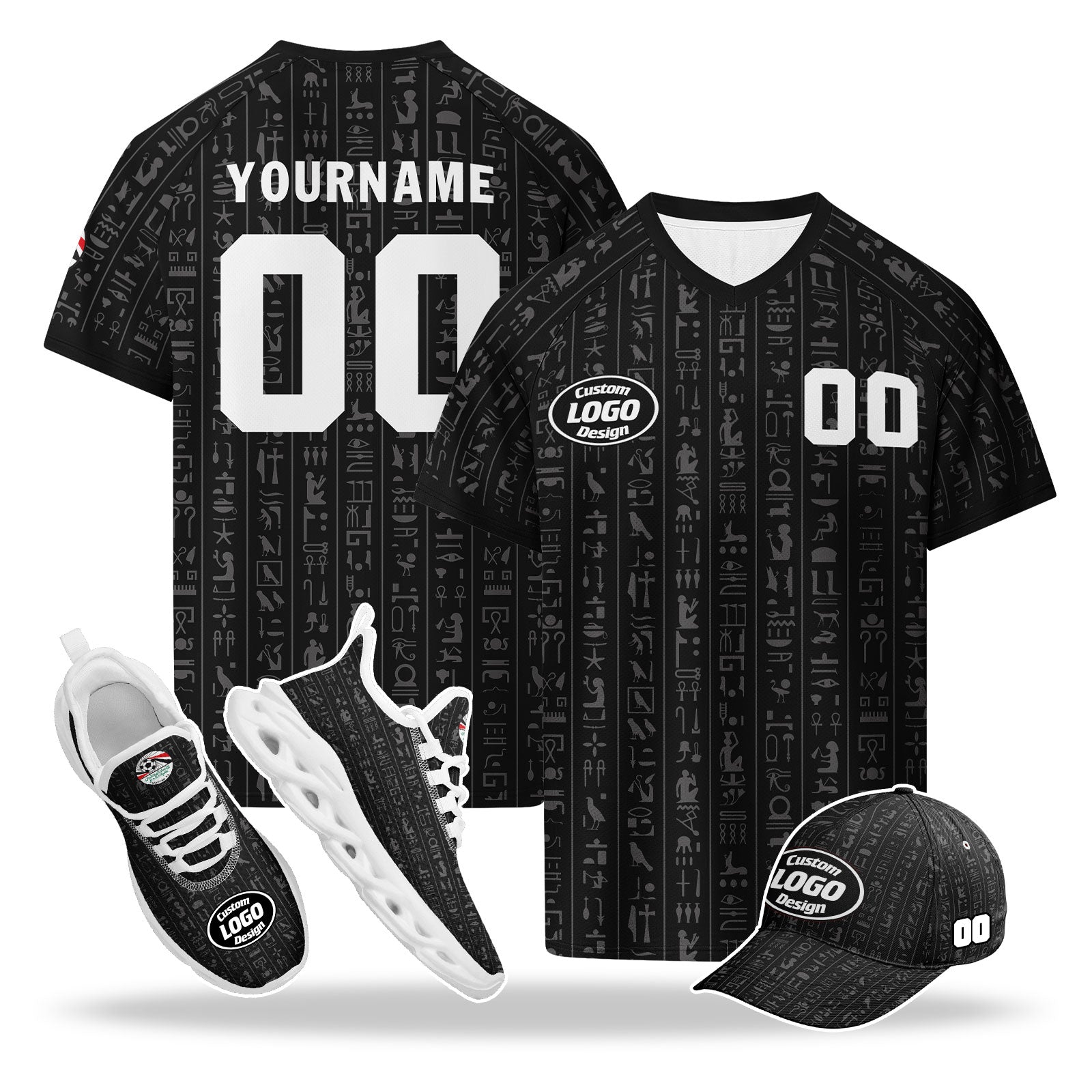 Custom Egypt 2026 World Cup High Quality Soccer Stadium Version Jersey Sneakers Sports Shoes and Hat Combo Offer Personalized Team Name and Logo ZH-F025147-1