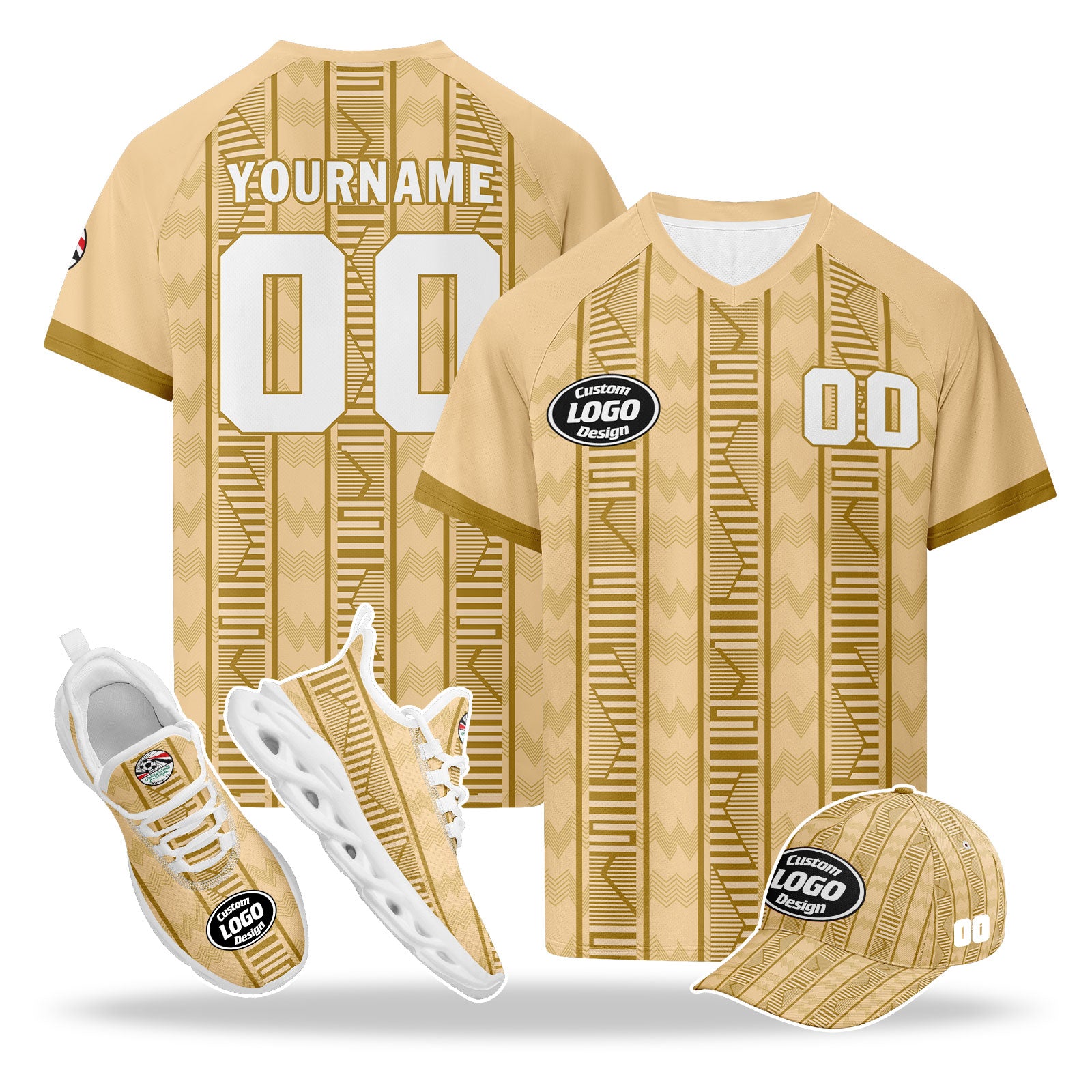 Custom Egypt 2026 World Cup High Quality Soccer Stadium Version Jersey Sneakers Sports Shoes and Hat Combo Offer Personalized Team Name and Logo ZH-F025147-2