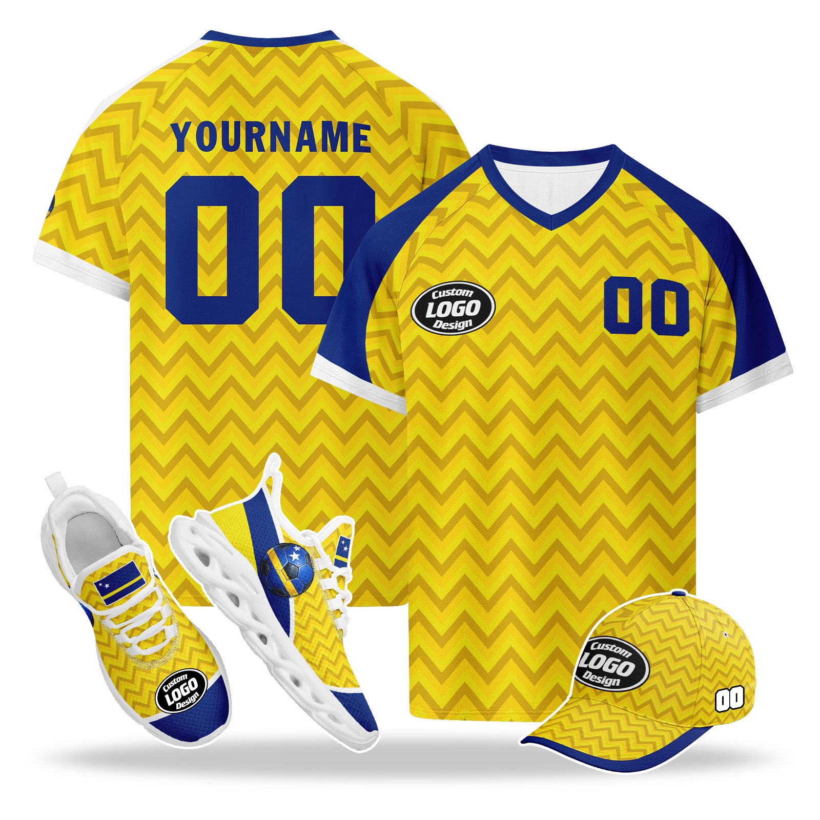Custom Curaçao 2026 World Cup High Quality Soccer Stadium Version Jersey Sneakers Sports Shoes and Hat Combo Offer Personalized Team Name and Logo ZH-F025153-1