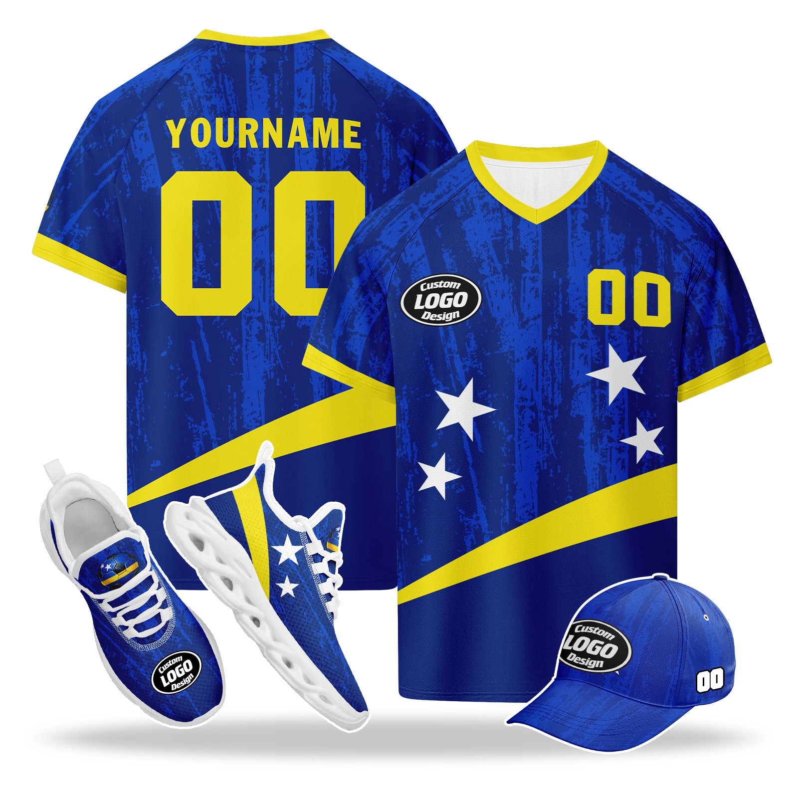 Custom Curaçao 2026 World Cup High Quality Soccer Stadium Version Jersey Sneakers Sports Shoes and Hat Combo Offer Personalized Team Name and Logo ZH-F025153-2