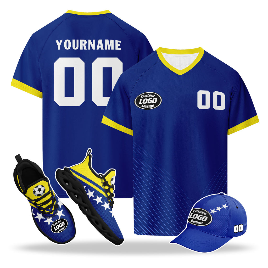 Custom Curaçao 2026 World Cup High Quality Soccer Stadium Version Jersey Sneakers Sports Shoes and Hat Combo Offer Personalized Team Name and Logo ZH-F025153-5