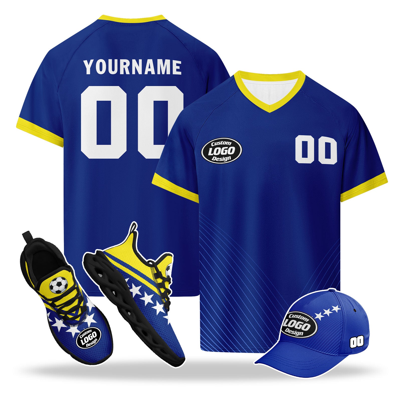Custom Curaçao 2026 World Cup High Quality Soccer Stadium Version Jersey Sneakers Sports Shoes and Hat Combo Offer Personalized Team Name and Logo ZH-F025153-5