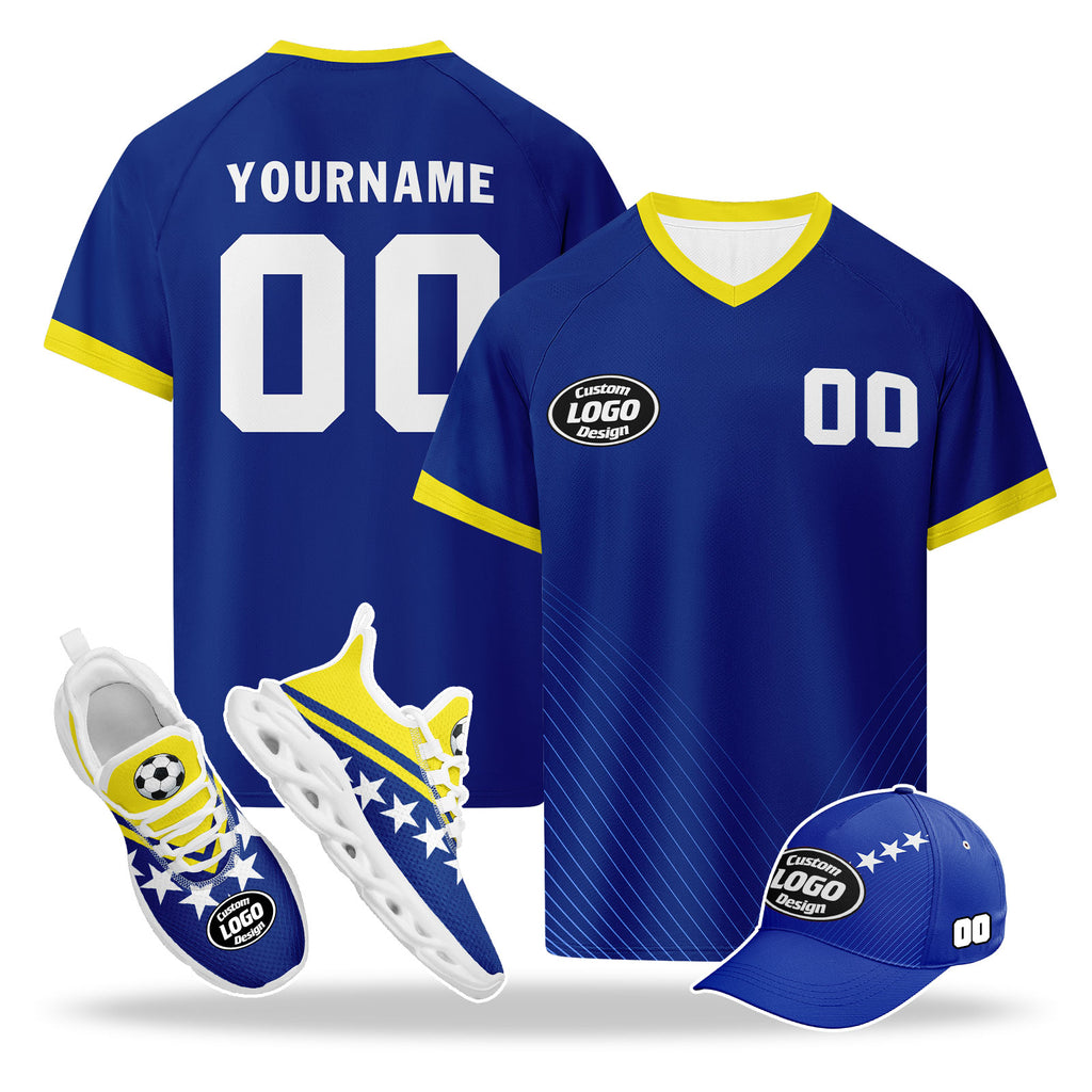 Custom Curaçao 2026 World Cup High Quality Soccer Stadium Version Jersey Sneakers Sports Shoes and Hat Combo Offer Personalized Team Name and Logo ZH-F025153-5