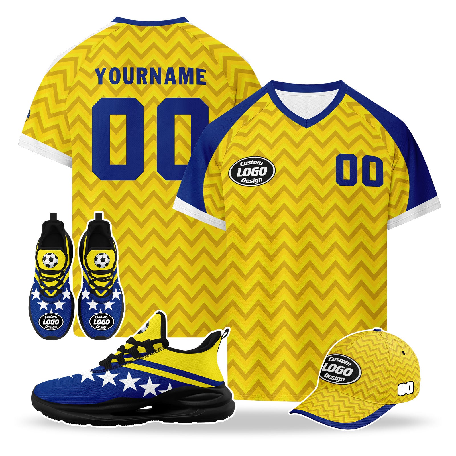 Custom Curaçao 2026 World Cup High Quality Soccer Stadium Version Jersey Sneakers Sports Shoes and Hat Combo Offer Personalized Team Name and Logo ZH-F025154-1