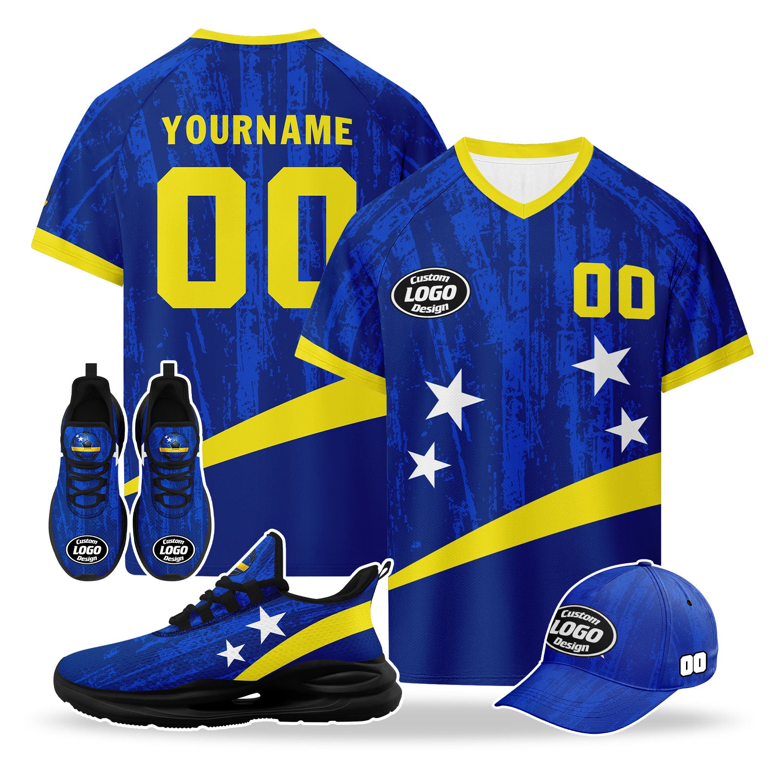 Custom Curaçao 2026 World Cup High Quality Soccer Stadium Version Jersey Sneakers Sports Shoes and Hat Combo Offer Personalized Team Name and Logo ZH-F025154-2