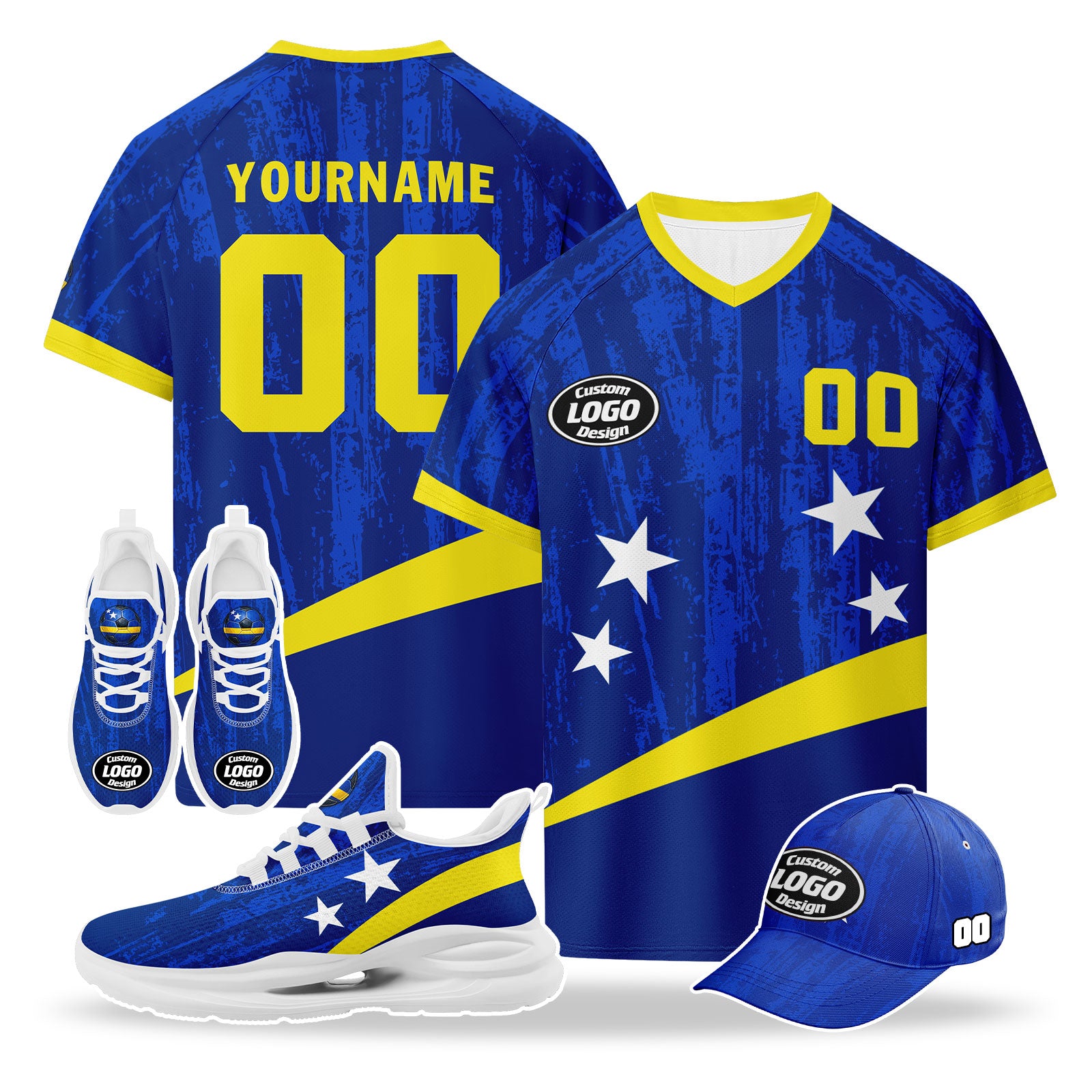 Custom Curaçao 2026 World Cup High Quality Soccer Stadium Version Jersey Sneakers Sports Shoes and Hat Combo Offer Personalized Team Name and Logo ZH-F025154-2