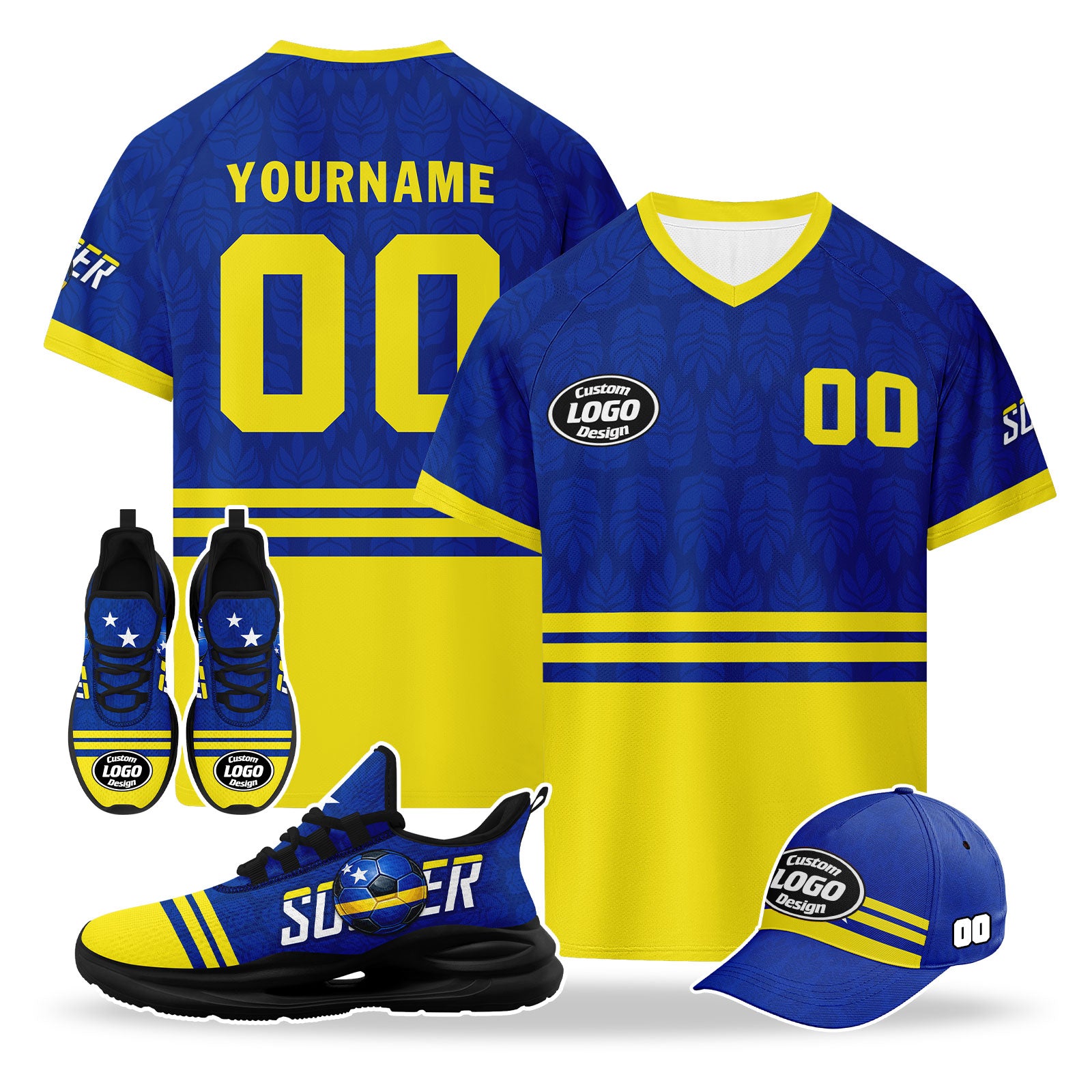 Custom Curaçao 2026 World Cup High Quality Soccer Stadium Version Jersey Sneakers Sports Shoes and Hat Combo Offer Personalized Team Name and Logo ZH-F025154-3