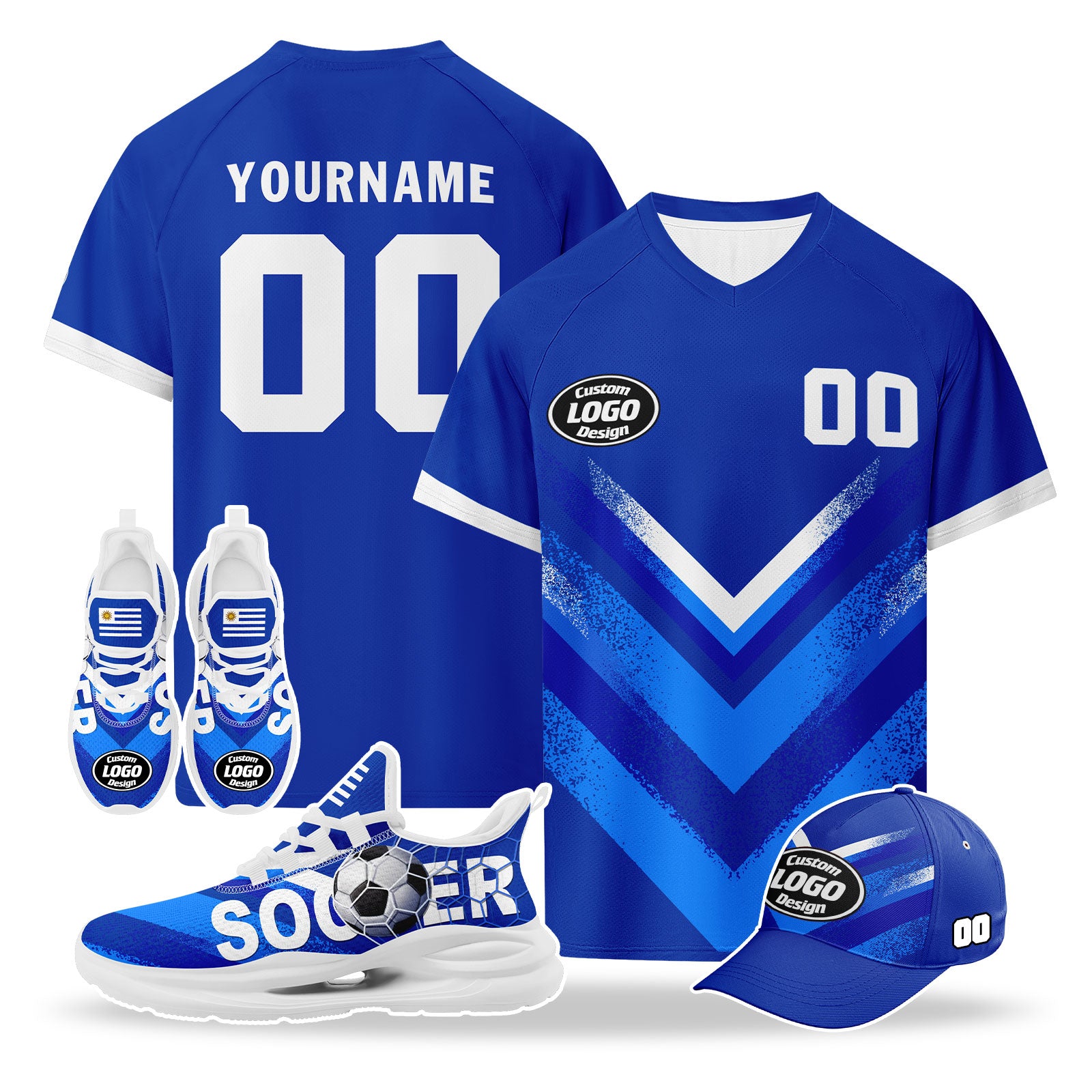 Custom Uruguay 2026 World Cup High Quality Soccer Stadium Version Jersey Sneakers Sports Shoes and Hat Combo Offer Personalized Team Name and Logo ZH-F025155-5