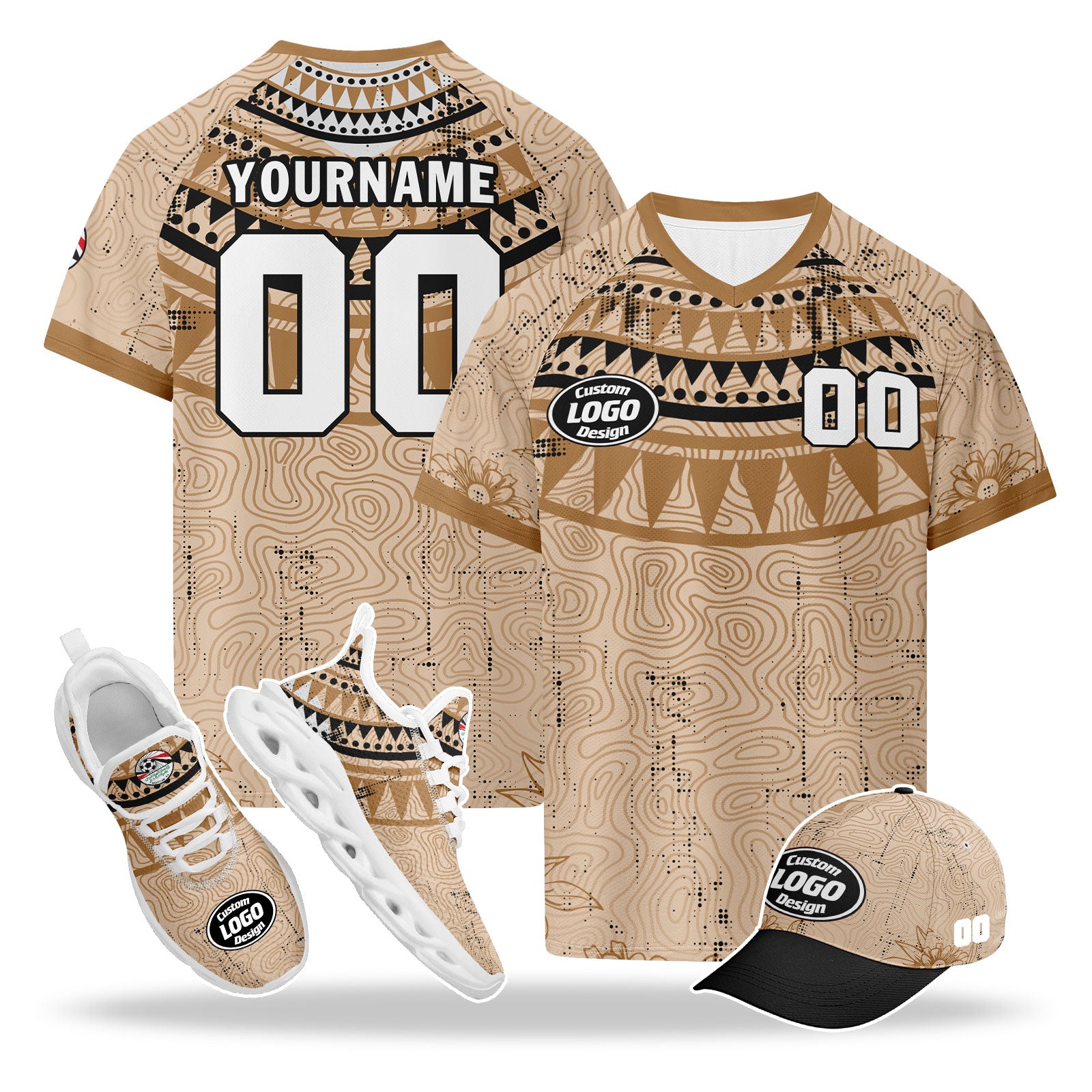 Custom Egypt 2026 World Cup High Quality Soccer Stadium Version Jersey Sneakers Sports Shoes and Hat Combo Offer Personalized Team Name and Logo ZH-F025147-5