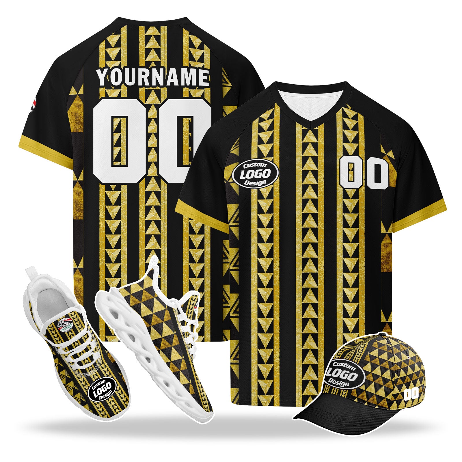 Custom Egypt 2026 World Cup High Quality Soccer Stadium Version Jersey Sneakers Sports Shoes and Hat Combo Offer Personalized Team Name and Logo ZH-F025147-4