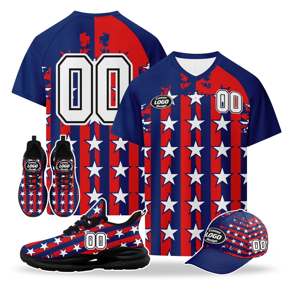 Custom 2026 World Cup United States High Quality Soccer Stadium Version Jersey Sneakers Sports Shoes and Hat Combo Offer Personalized Team Name and Logo ZH-F028064-10