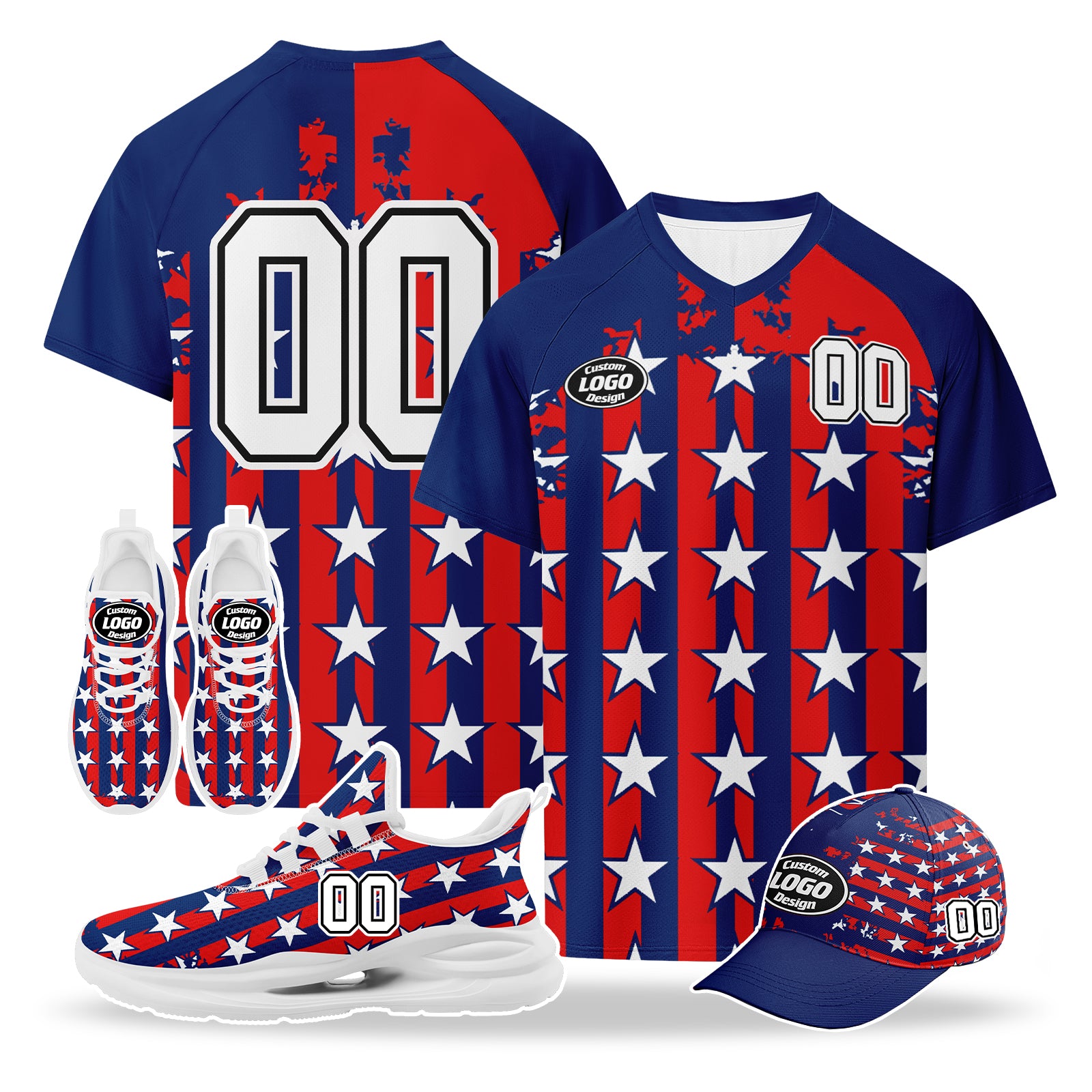 Custom 2026 World Cup United States High Quality Soccer Stadium Version Jersey Sneakers Sports Shoes and Hat Combo Offer Personalized Team Name and Logo ZH-F028064-10