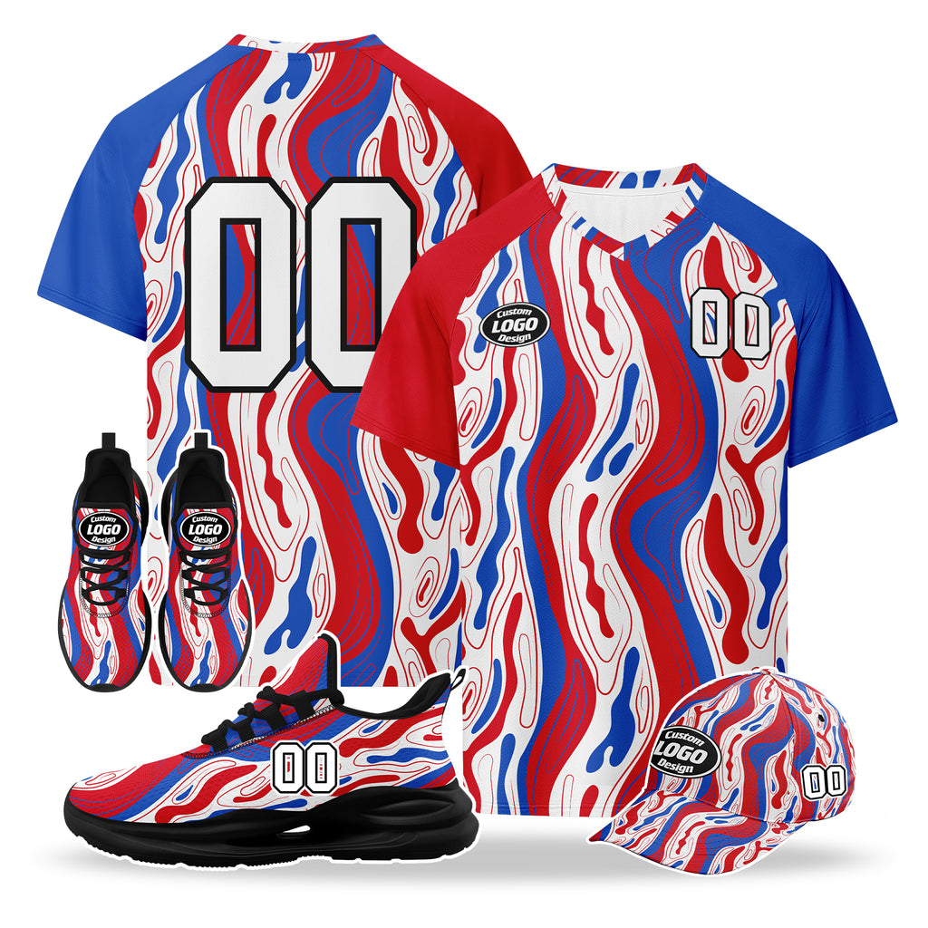 Custom 2026 World Cup United States High Quality Soccer Stadium Version Jersey Sneakers Sports Shoes and Hat Combo Offer Personalized Team Name and Logo ZH-F028064-1