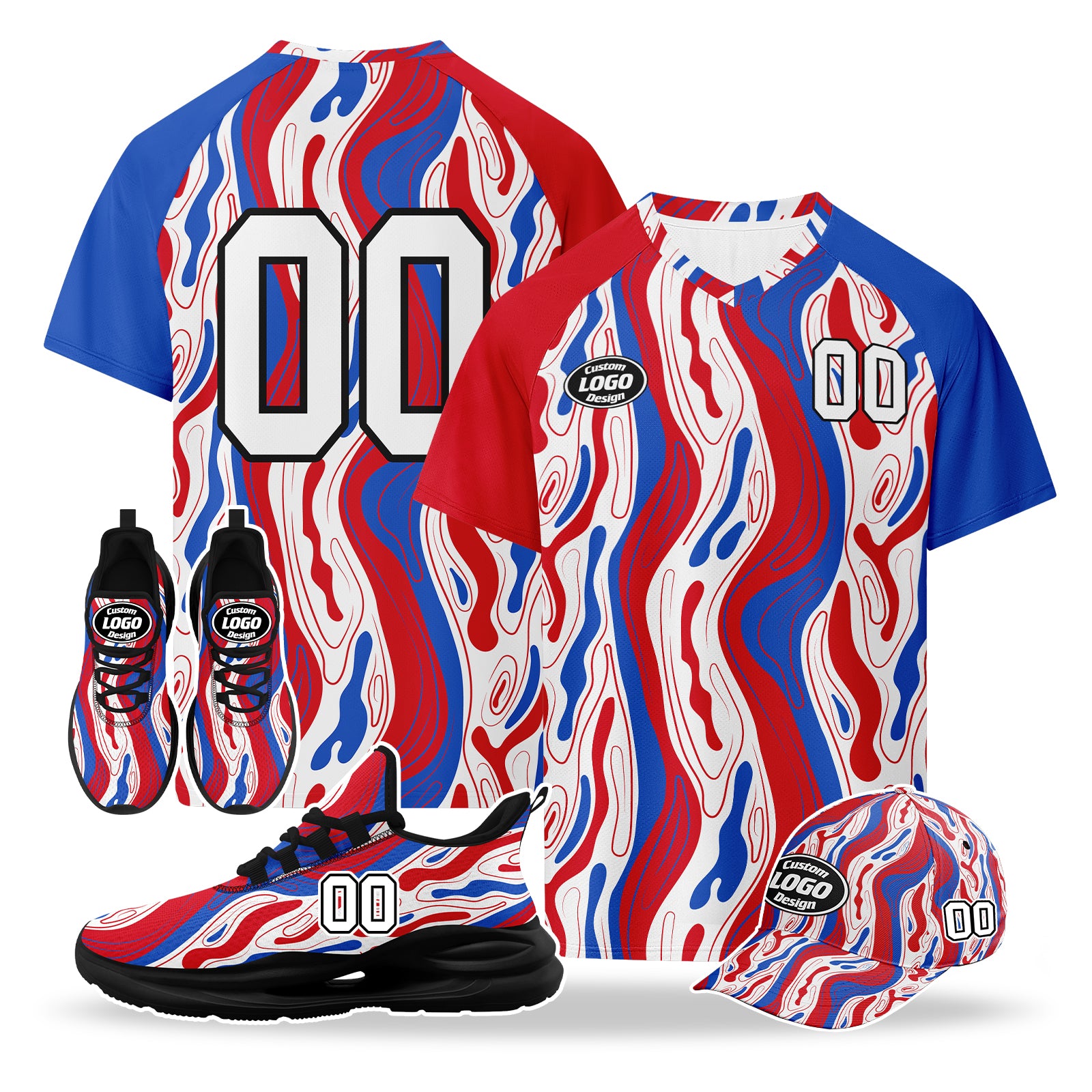 Custom 2026 World Cup United States High Quality Soccer Stadium Version Jersey Sneakers Sports Shoes and Hat Combo Offer Personalized Team Name and Logo ZH-F028064-1