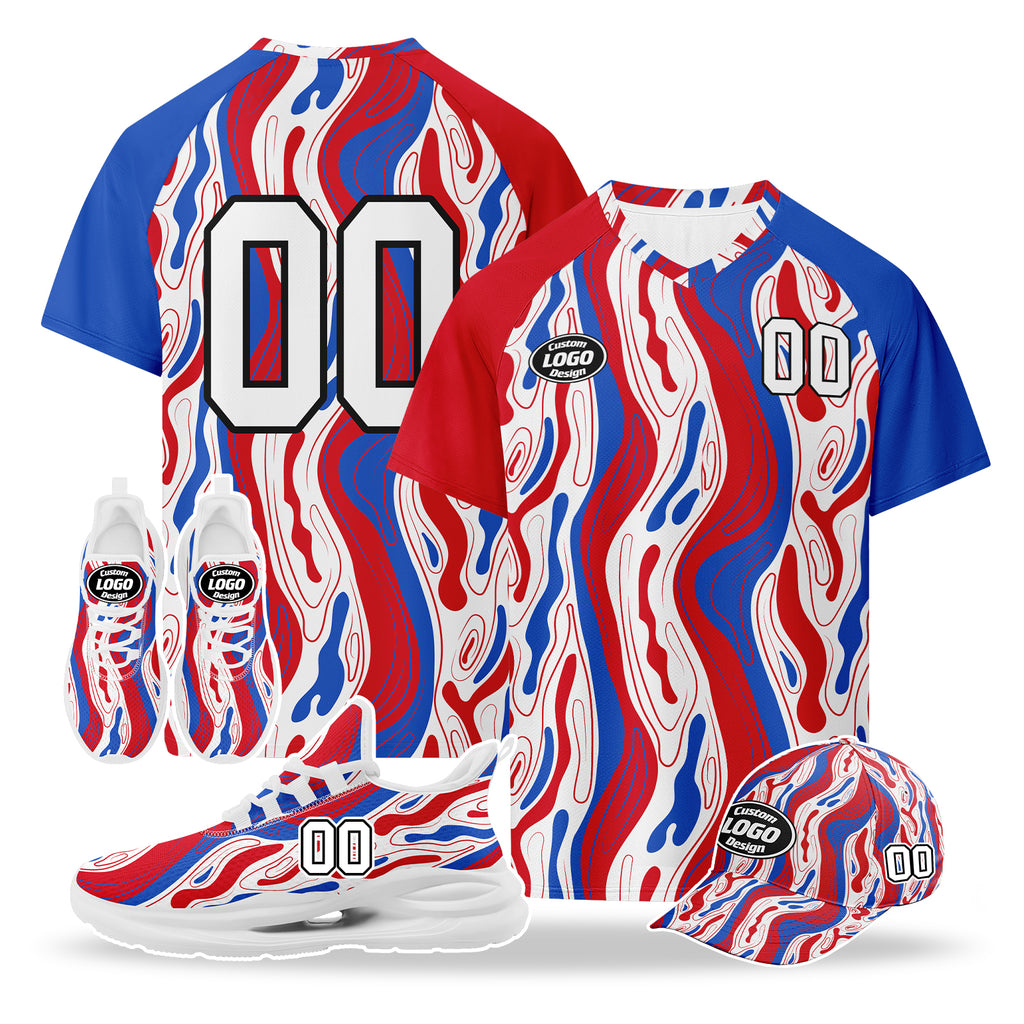Custom 2026 World Cup United States High Quality Soccer Stadium Version Jersey Sneakers Sports Shoes and Hat Combo Offer Personalized Team Name and Logo ZH-F028064-1