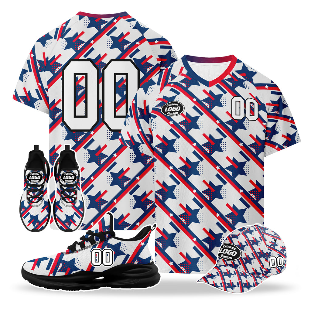 Custom 2026 World Cup United States High Quality Soccer Stadium Version Jersey Sneakers Sports Shoes and Hat Combo Offer Personalized Team Name and Logo ZH-F028064-2