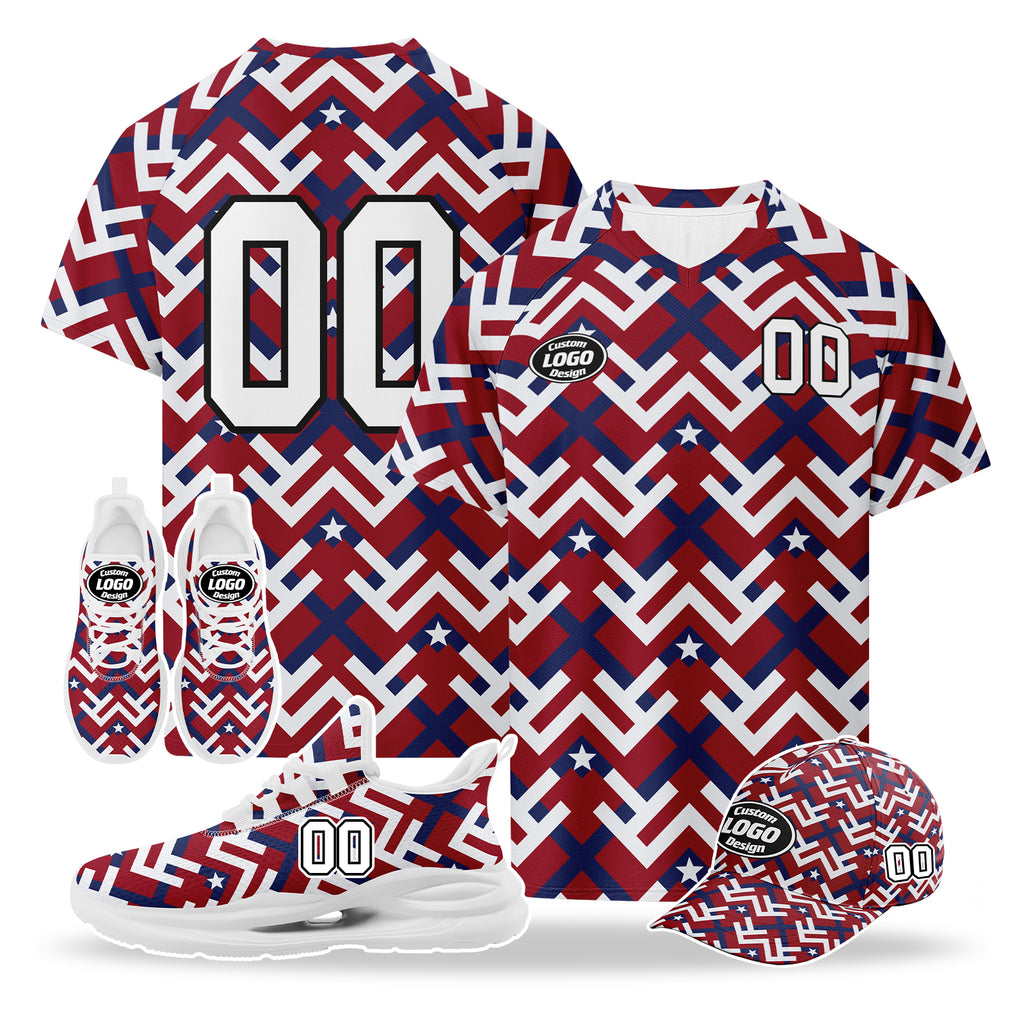 Custom 2026 World Cup United States High Quality Soccer Stadium Version Jersey Sneakers Sports Shoes and Hat Combo Offer Personalized Team Name and Logo ZH-F028064-3