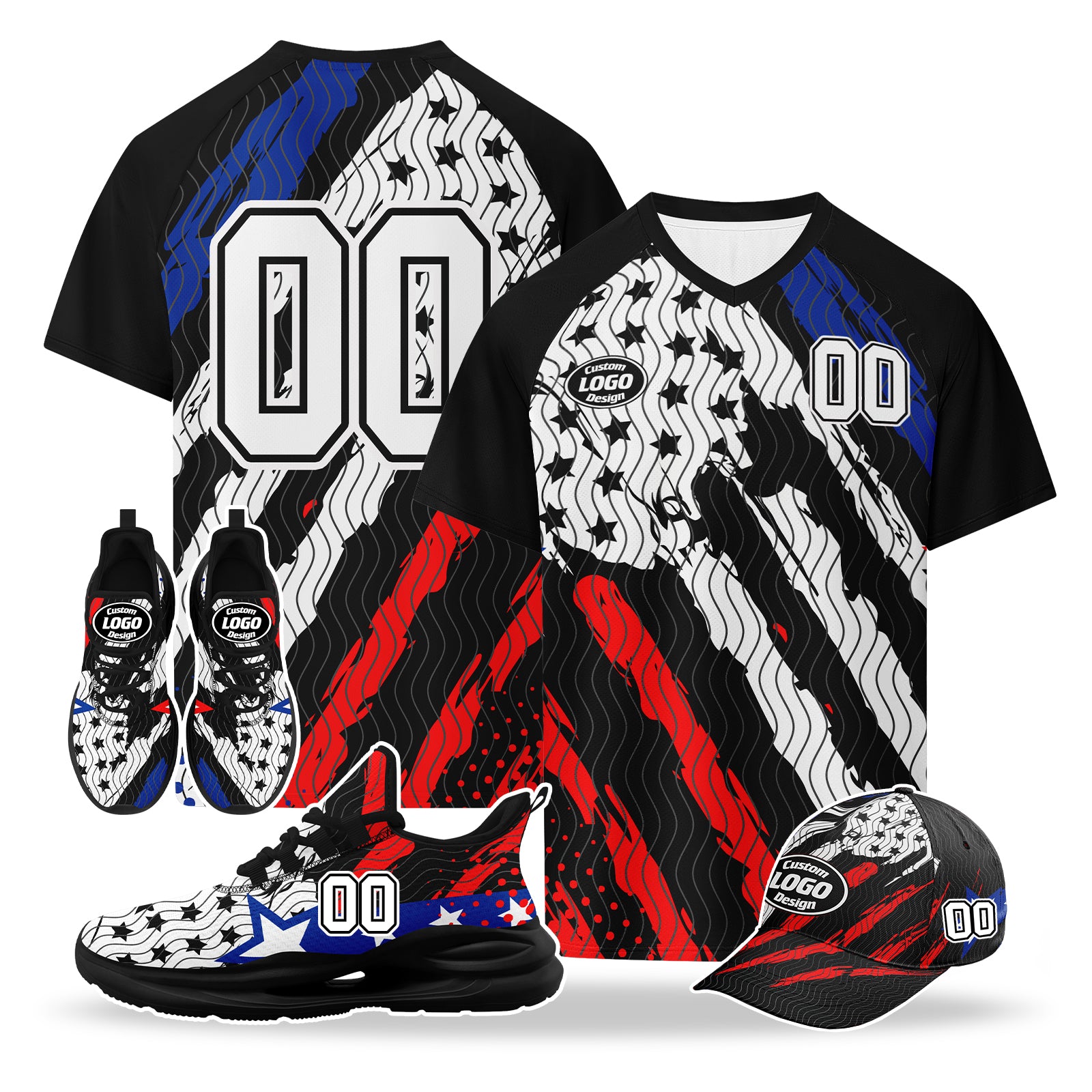 Custom 2026 World Cup United States High Quality Soccer Stadium Version Jersey Sneakers Sports Shoes and Hat Combo Offer Personalized Team Name and Logo ZH-F028064-4