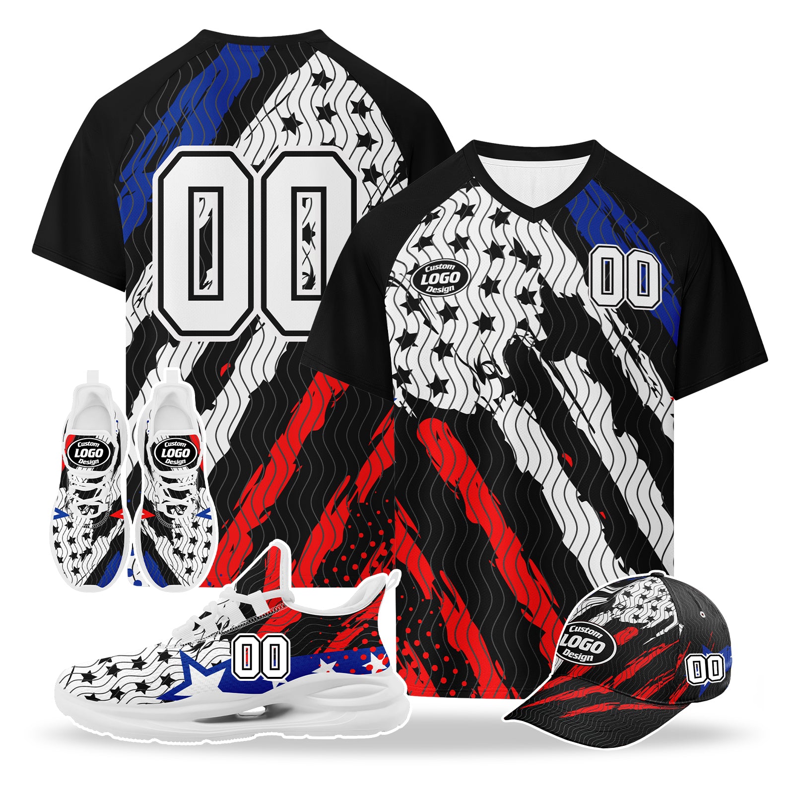 Custom 2026 World Cup United States High Quality Soccer Stadium Version Jersey Sneakers Sports Shoes and Hat Combo Offer Personalized Team Name and Logo ZH-F028064-4