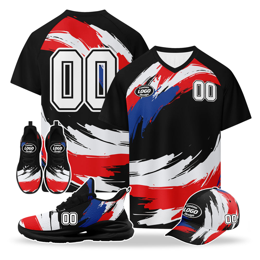 Custom 2026 World Cup United States High Quality Soccer Stadium Version Jersey Sneakers Sports Shoes and Hat Combo Offer Personalized Team Name and Logo ZH-F028064-5