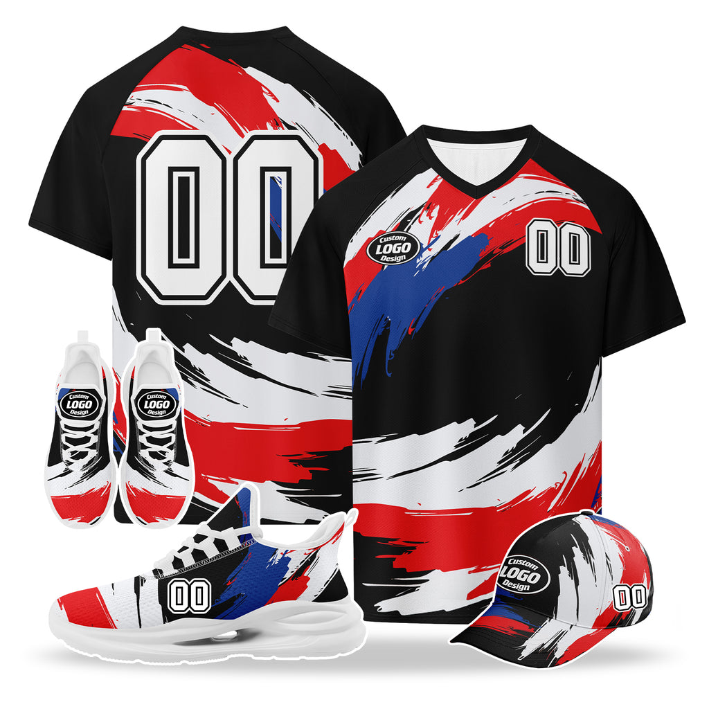 Custom 2026 World Cup United States High Quality Soccer Stadium Version Jersey Sneakers Sports Shoes and Hat Combo Offer Personalized Team Name and Logo ZH-F028064-5