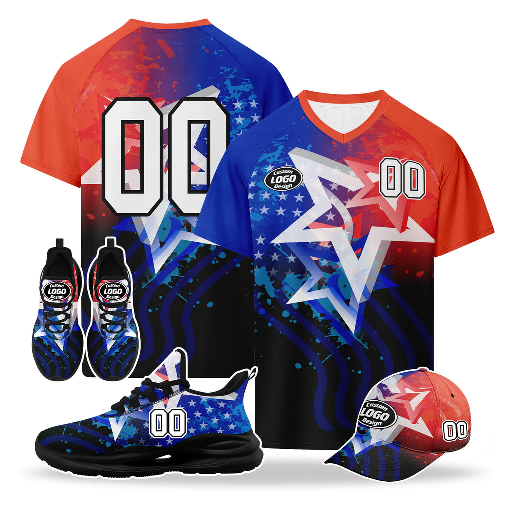 Custom 2026 World Cup United States High Quality Soccer Stadium Version Jersey Sneakers Sports Shoes and Hat Combo Offer Personalized Team Name and Logo ZH-F028064-7