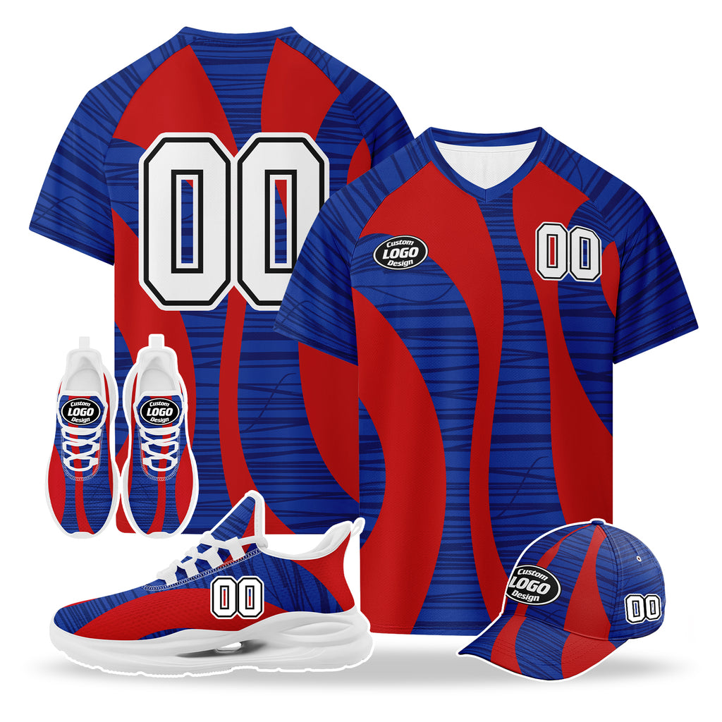 Custom 2026 World Cup United States High Quality Soccer Stadium Version Jersey Sneakers Sports Shoes and Hat Combo Offer Personalized Team Name and Logo ZH-F028064-9