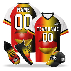Custom Germany 2026 World Cup High Quality Soccer Stadium Version Jersey Sneakers Sports Shoes and Hat Combo Offer Personalized Team Name and Logo ZH-F028100-10